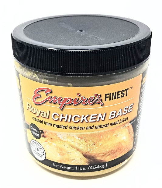 Front view of Royal Chicken Base 1 lb tub, savory chicken soup base for cooking