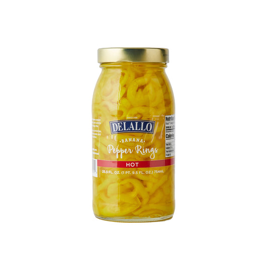 Del Sol Hot Banana Pepper Rings 1 Gallon bulk foodservice jar front view