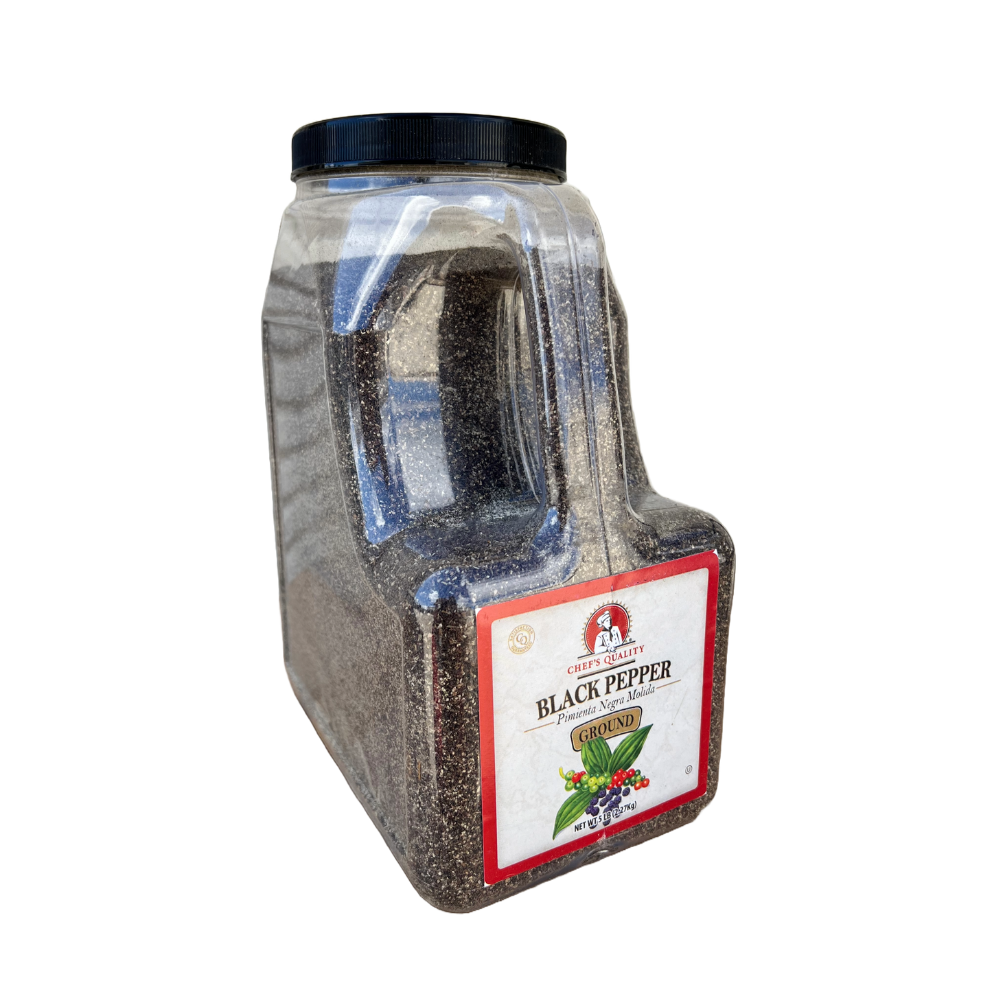 Chef's Quality Black Pepper Cafe Grind 5 lb bulk jar with label