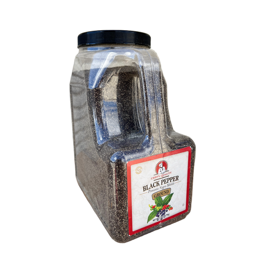 Chef's Quality Black Pepper Cafe Grind 5 lb bulk jar with label