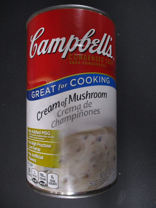 Campbell's Cream of Mushroom Soup 50 oz can front label high resolution