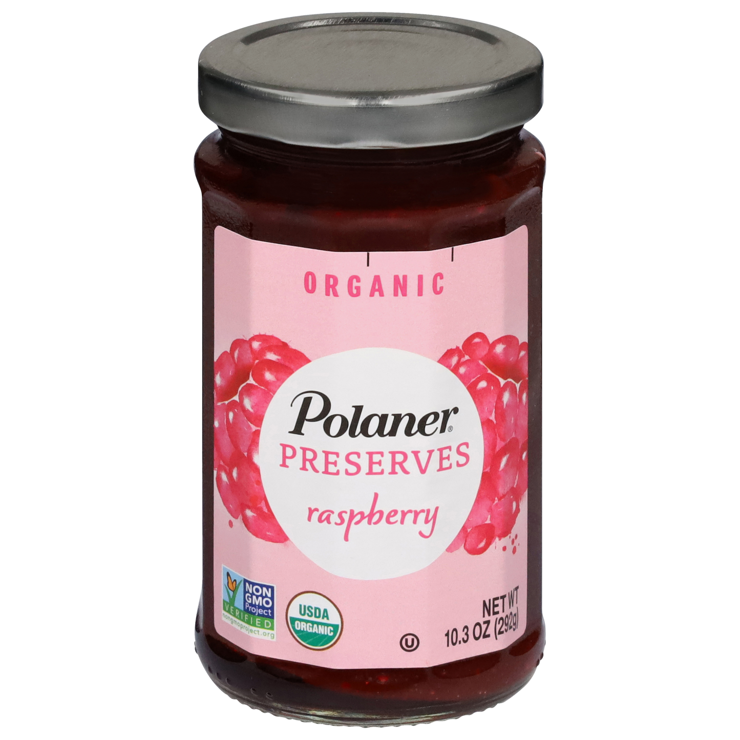 Polaner Red Raspberry Preserve 4 lb jar with vibrant red color