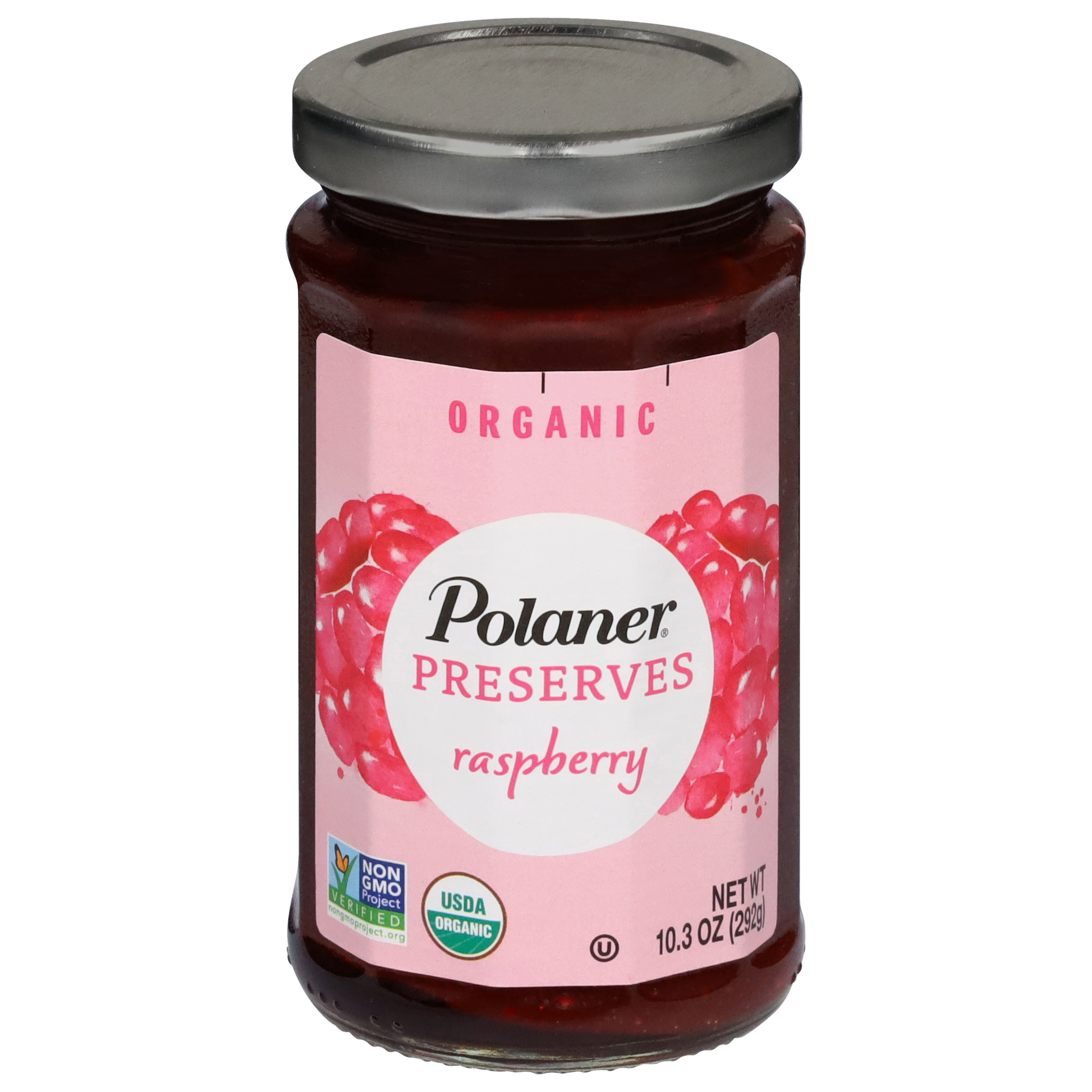 Polaner Red Raspberry Preserve 4 lb jar with vibrant red color