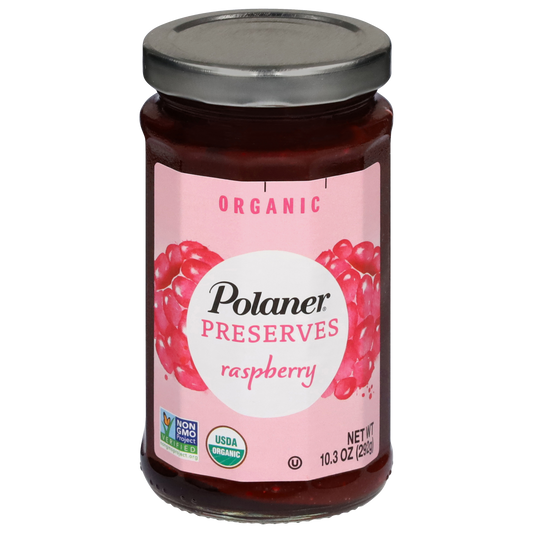 Polaner Red Raspberry Preserve 4 lb jar with vibrant red color