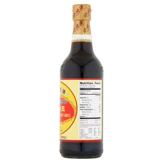 Pearl River Bridge Mushroom Flavored Superior Dark Soy Sauce 60.8 fl oz jug, front packaging