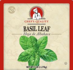 Chef's Quality Basil Leaves 5 lb bulk container - dried herb for foodservice
