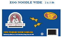 Chef's Quality Wide Egg Noodles 10 lb bulk bag showing packaging and pasta