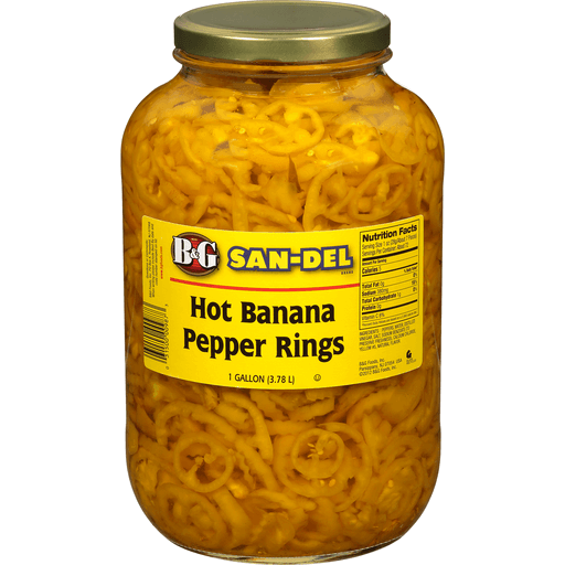 B&G Hot Banana Pepper Rings in 1 gallon container