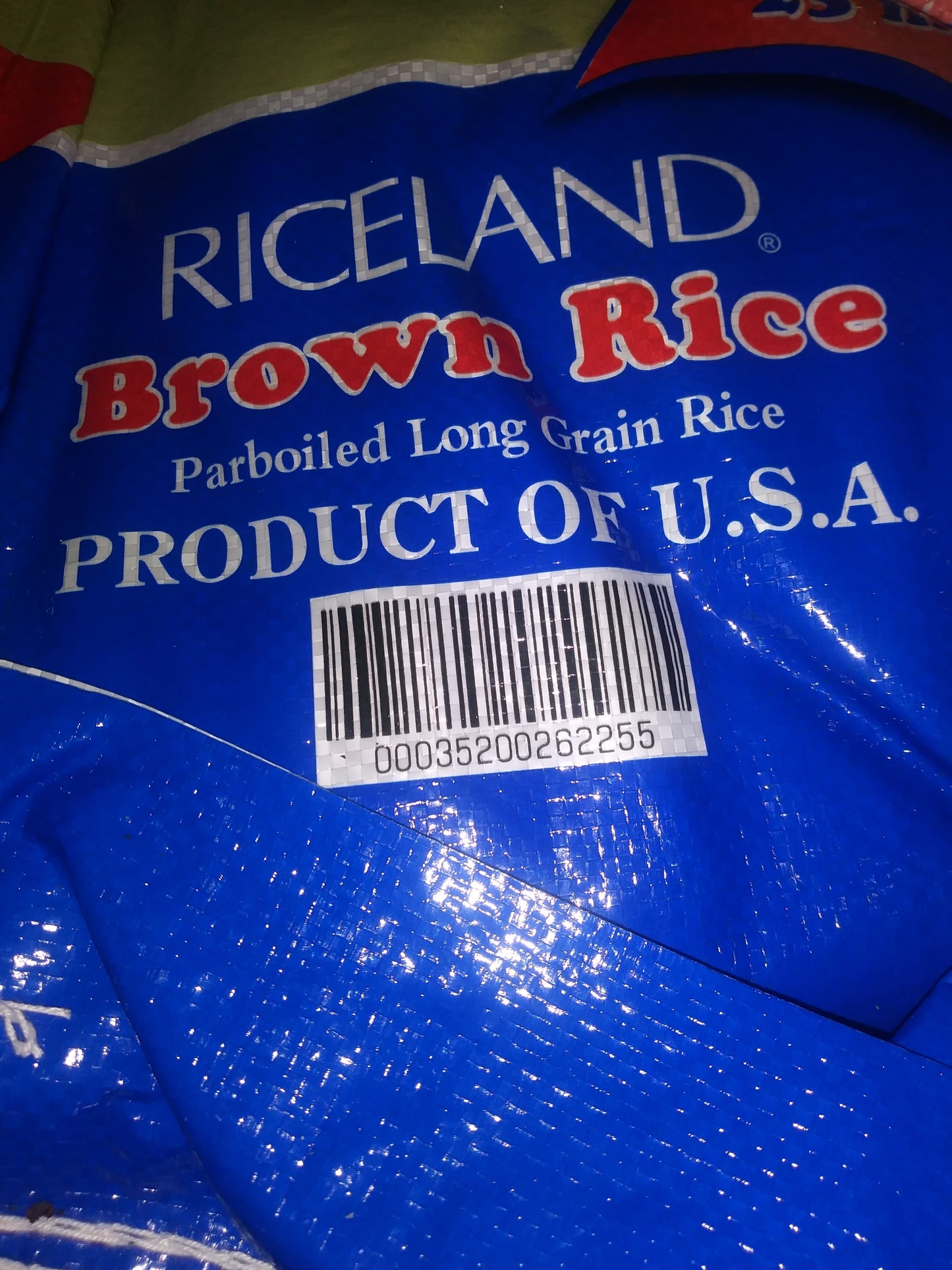 Front view of Riceland Parboiled Brown Rice 25 lb bag