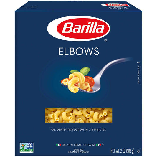 Barilla Elbow Pasta Bulk 2x10 lb case with macaroni elbows in packaging