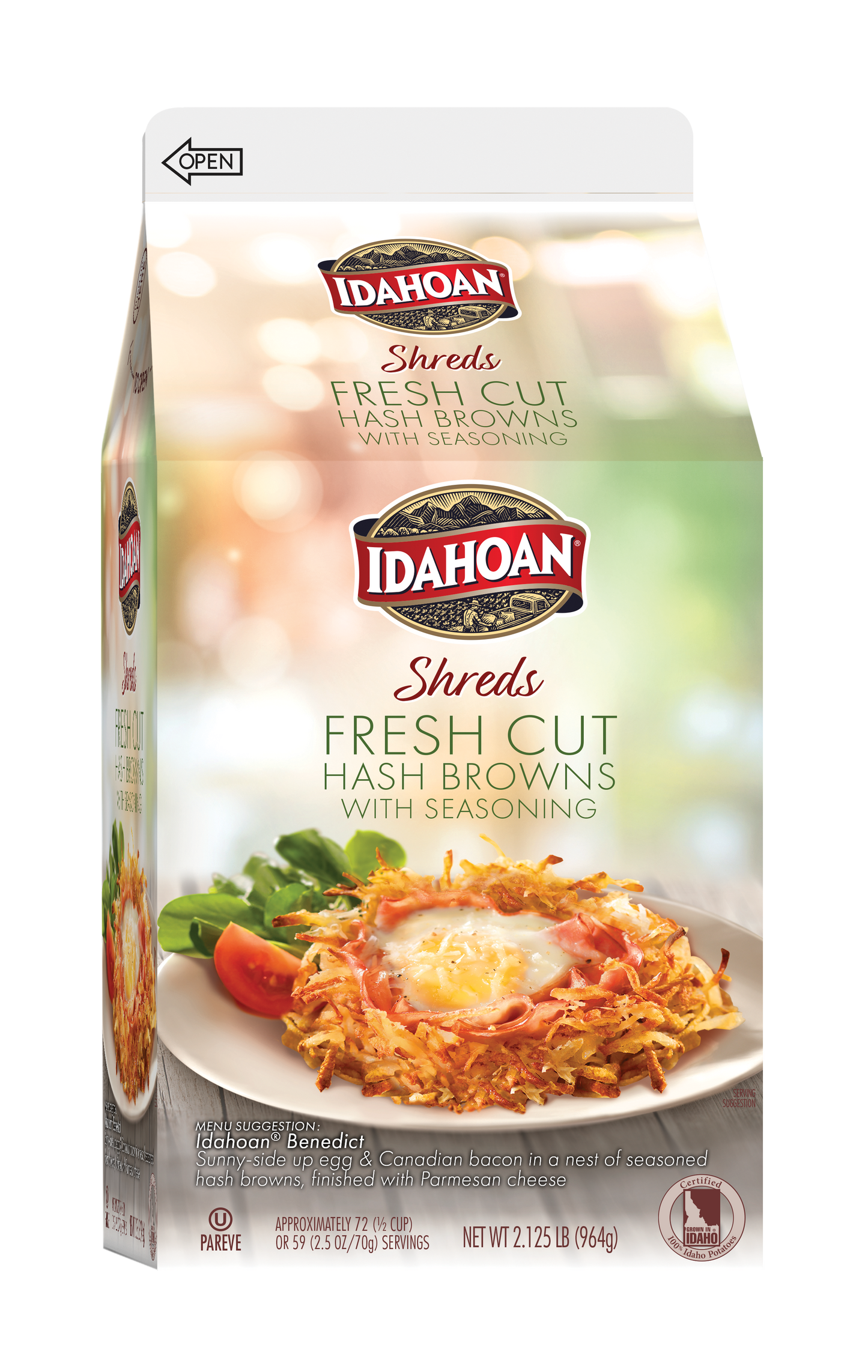 Idahoan Fresh Cut Hash Browns Potatoes 2.45 lb carton bulk packaging