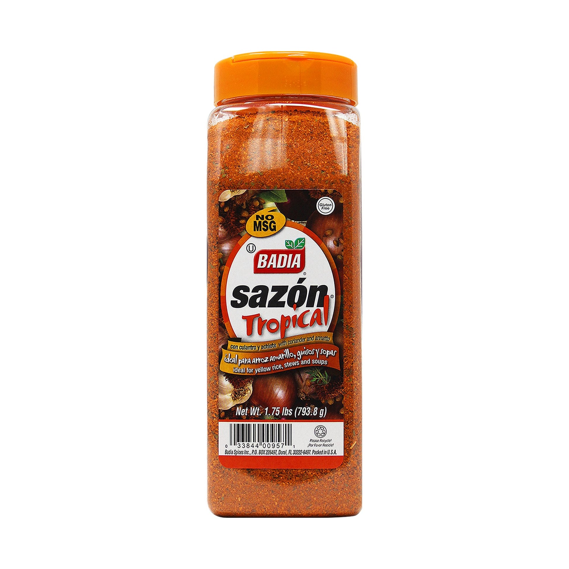 Badia Sazon Tropical with Annatto seasoning bottle