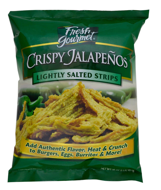 Bulk pack of Fresh Gourmet Crispy Jalapeno Strips, lightly salted, 1 lb package