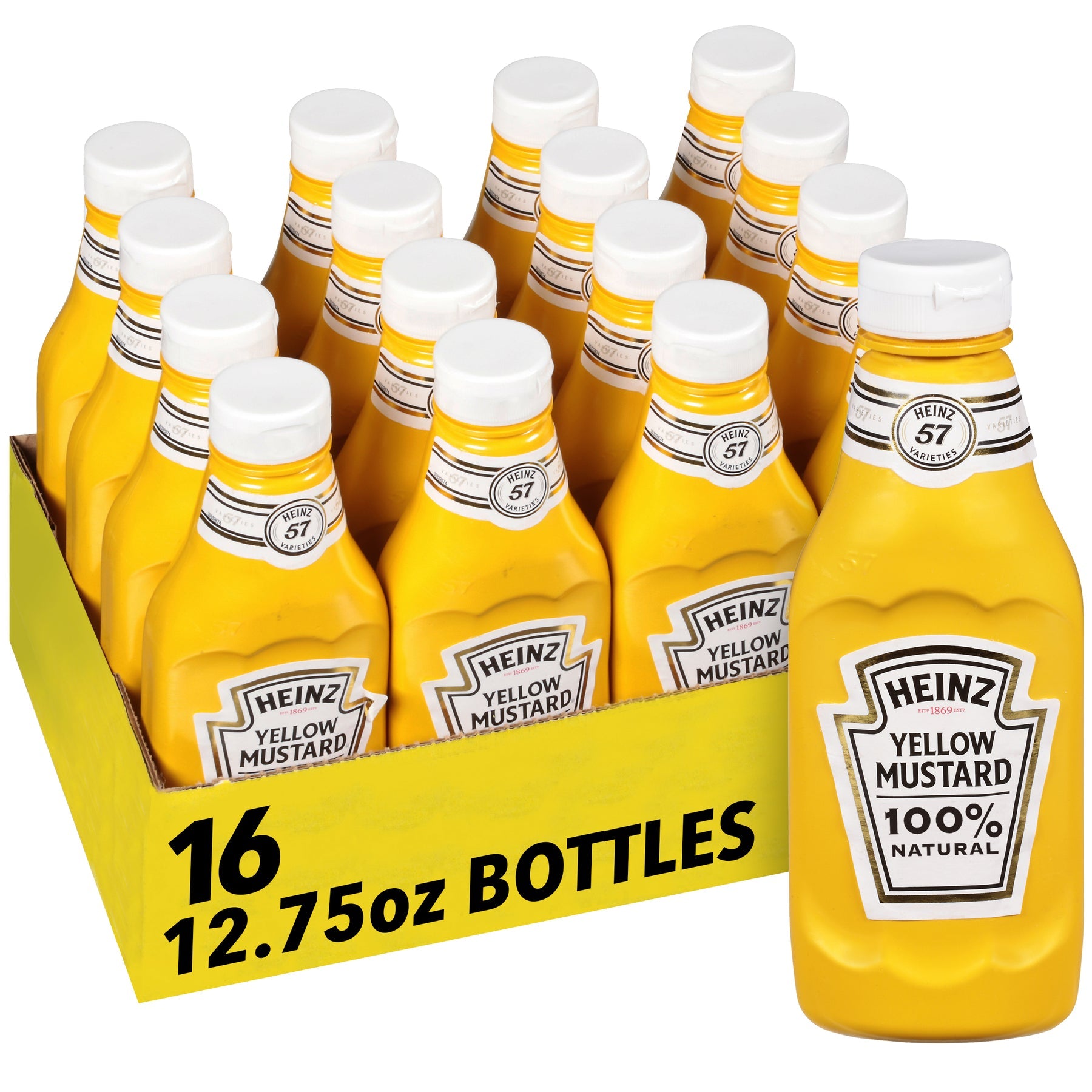 Heinz Yellow Mustard 16 count 12.75 oz bottles, classic condiment bulk pack