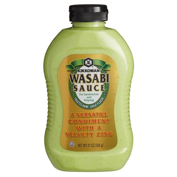 Kikkoman Wasabi Sauce 21 oz squeeze bottle, creamy spicy condiment for sushi and savory dishes