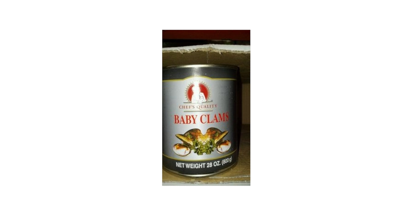 Chef's Quality Whole Baby Clams 28 Oz Can - premium canned seafood, front can view