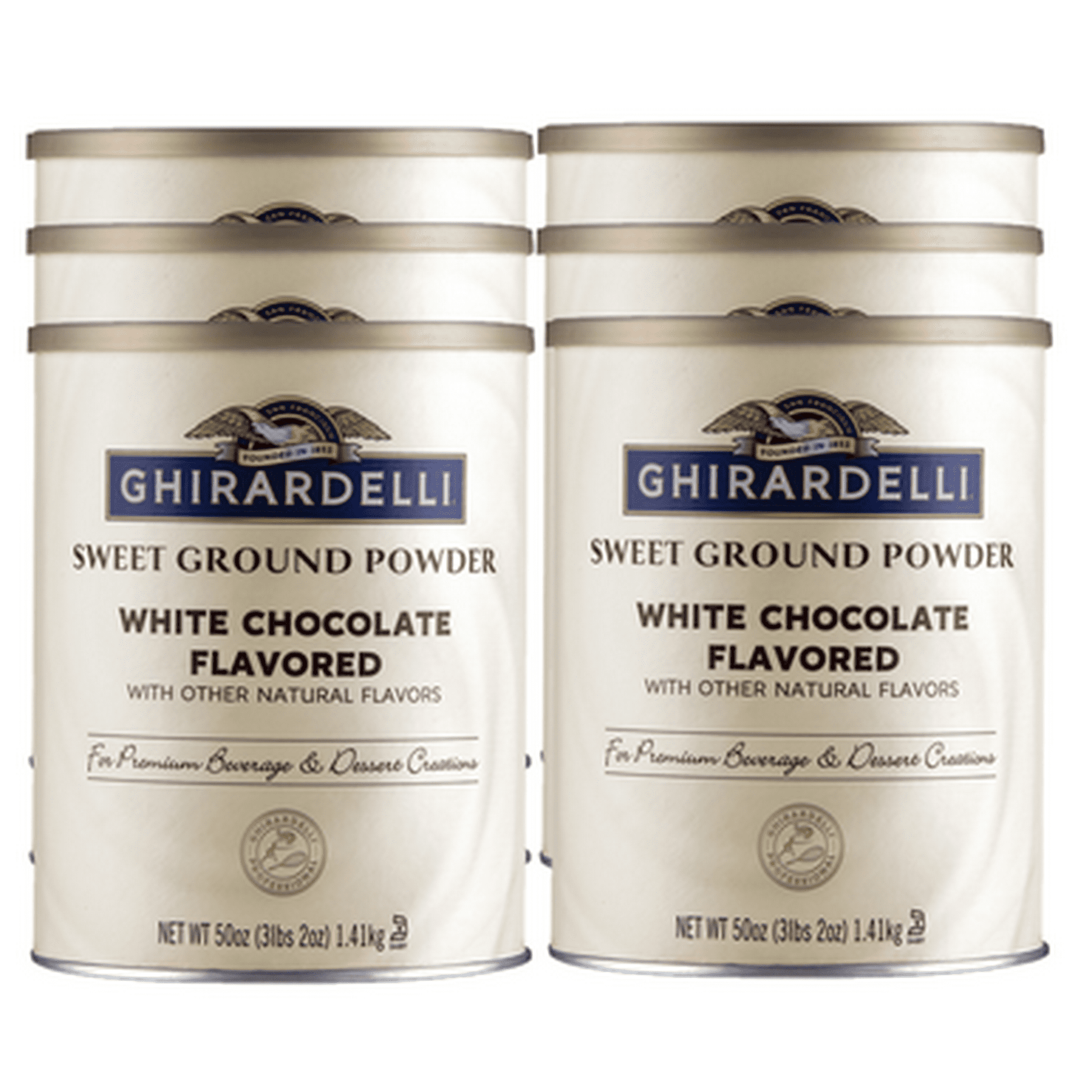 Ghirardelli Sweet Ground White Chocolate Powder 3.12 lb Canister Bulk Front