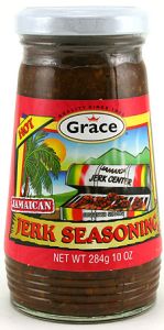 Grace Jamaican Hot Jerk Seasoning 10 oz glass jar front label