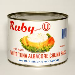 Front view of Ruby Chunk White Tuna 66 oz can