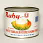 Front view of Ruby Chunk White Tuna 66 oz can