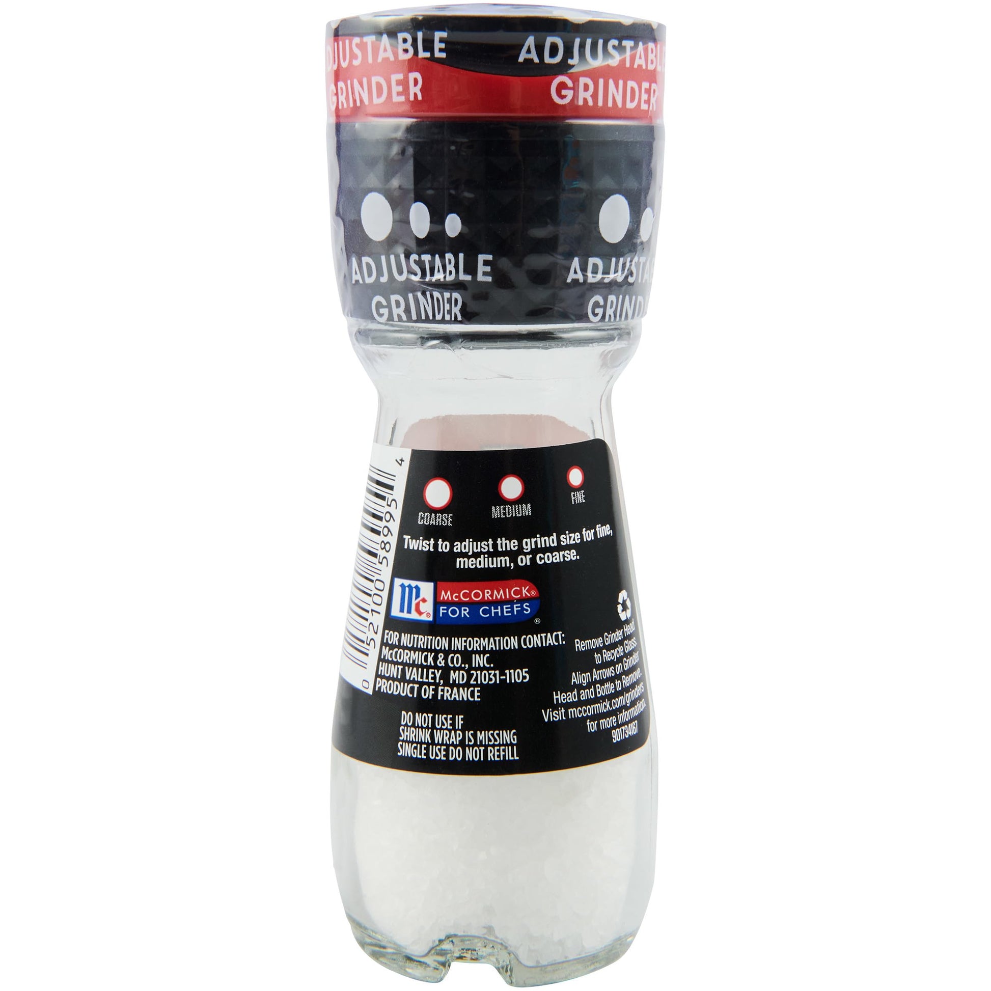 McCormick Culinary Sea Salt Grinder 2.12 oz disposable glass bottle main image