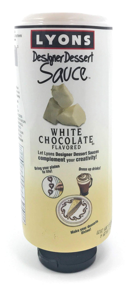 Lyons White Chocolate Dessert Sauce in 16oz squeeze bottle, gourmet topping for desserts and beverages
