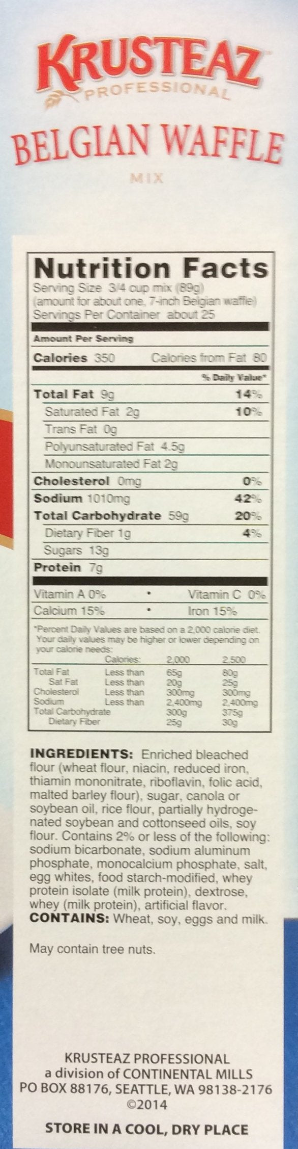 Krusteaz Belgian Waffle Mix 5 lbs bulk bag with product packaging