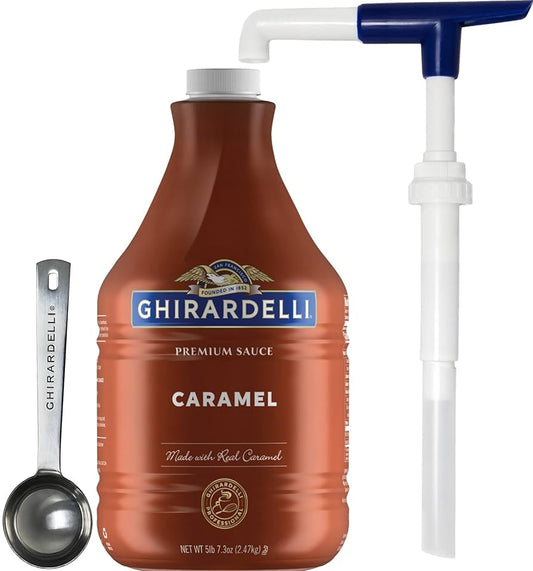 Ghirardelli Non GMO Caramel Sauce 87.3oz jug with rich, creamy caramel for desserts and beverages