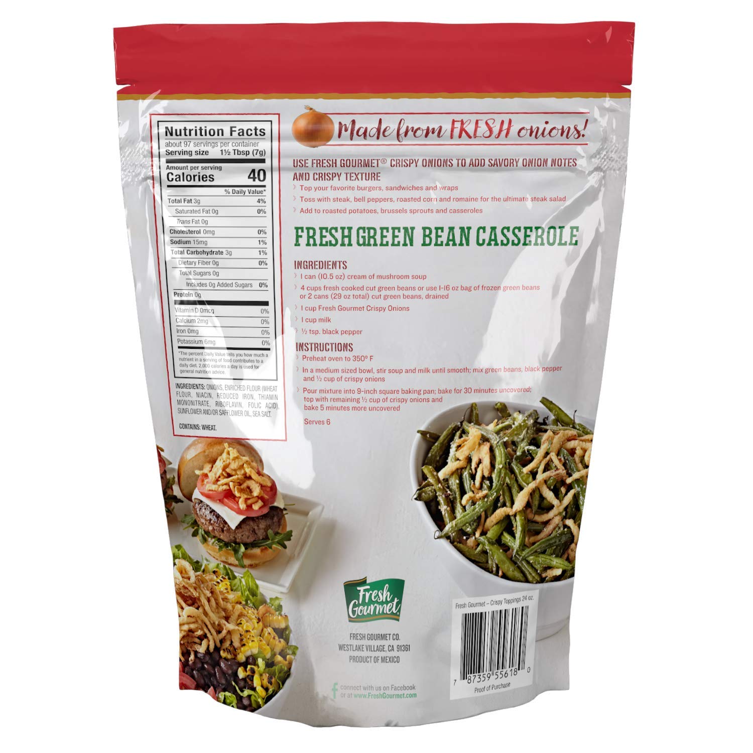 Fresh Gourmet Crispy Onions 24 oz resealable foodservice bag