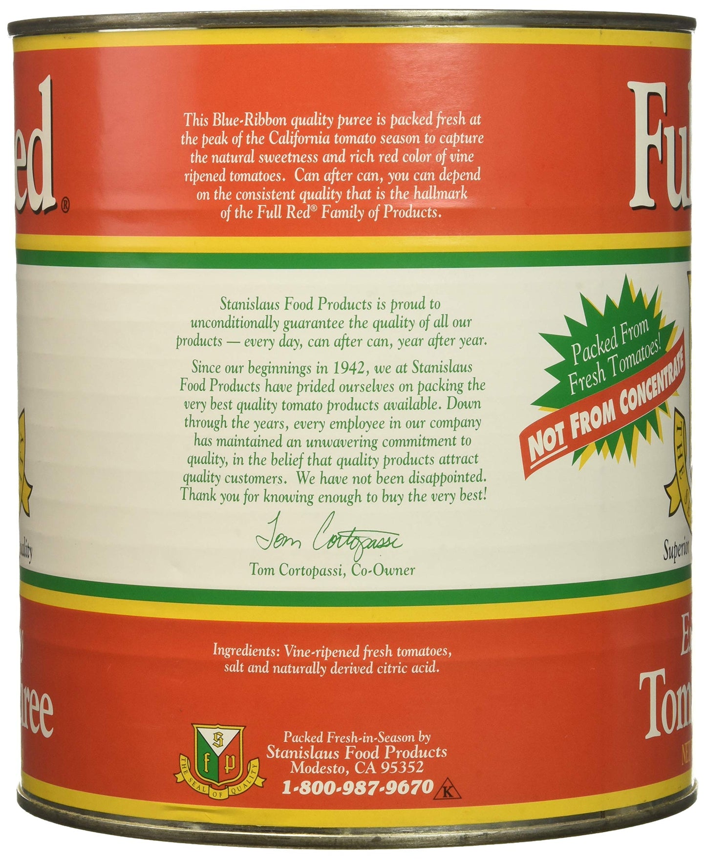 Full Red Tomato Puree #10 Can seedless skinless premium foodservice pack