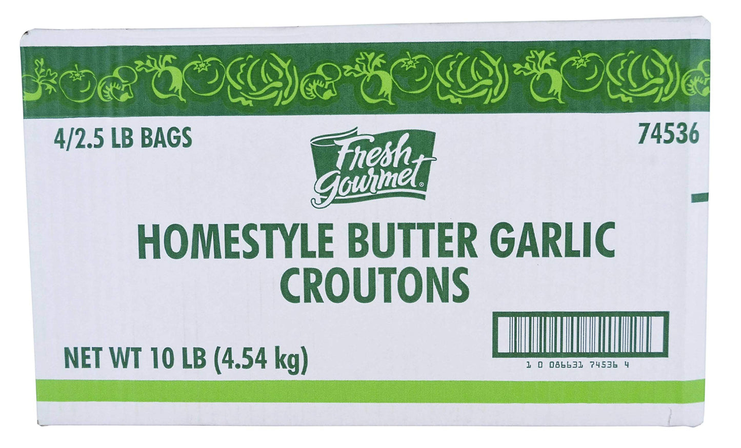 Bag of Fresh Gourmet Butter Garlic Croutons, large cut, 2.5 lbs bulk foodservice packaging