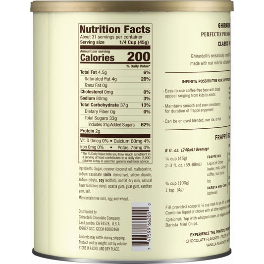 Ghirardelli Classic White Chocolate Frappe Beverage Mix 50 oz can front view