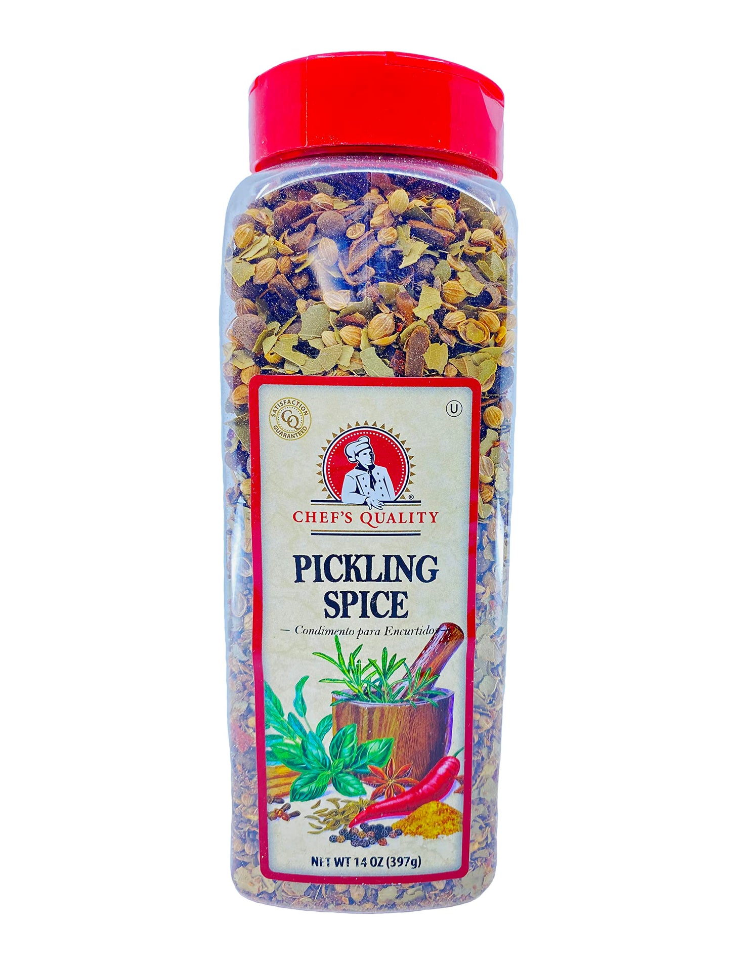 Chef's Quality Pickling Spices 14 Ounce Jar vibrant blend with bay leaves, cinnamon, mustard and coriander seeds