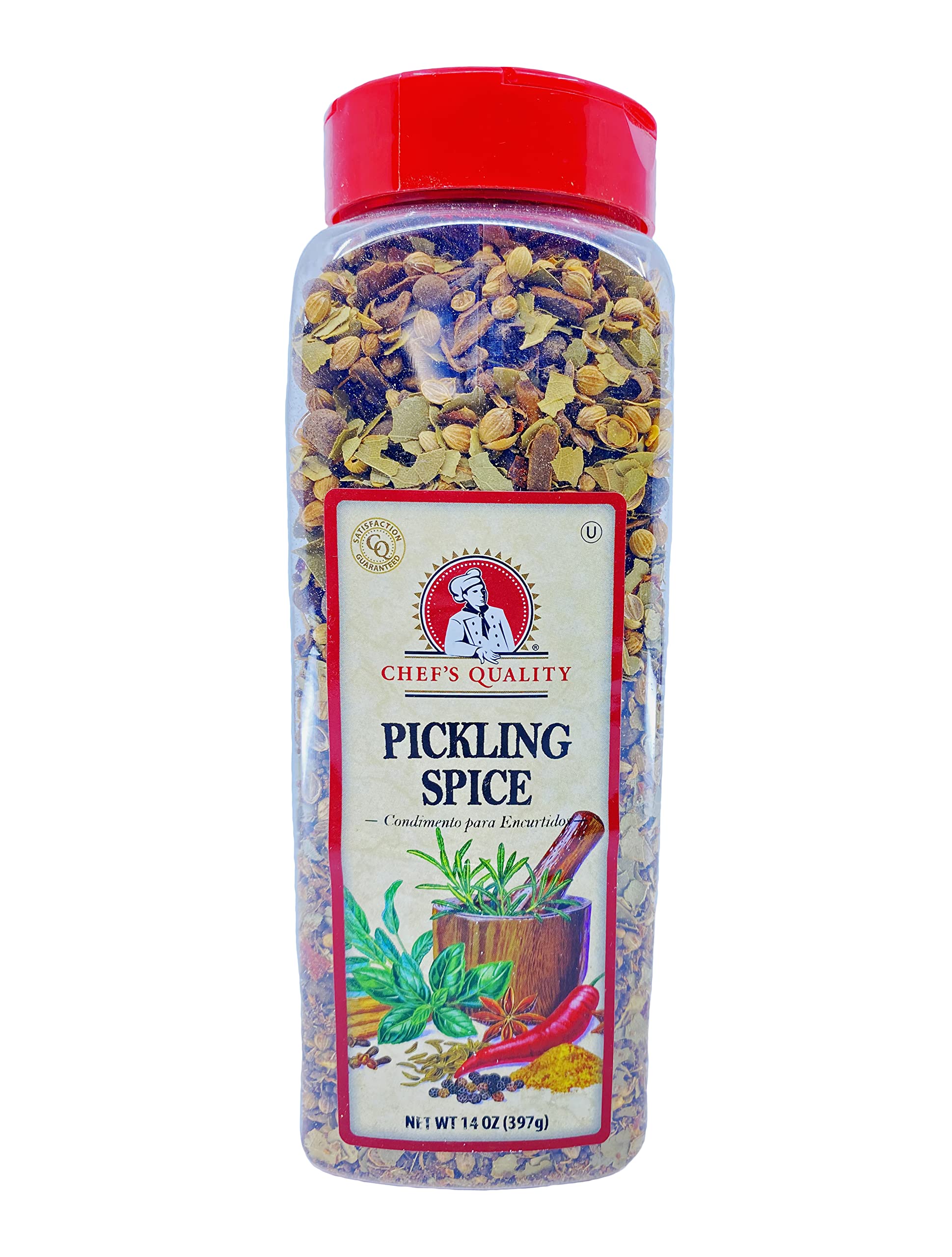 Chef's Quality Pickling Spices 14 Ounce Jar vibrant blend with bay leaves, cinnamon, mustard and coriander seeds
