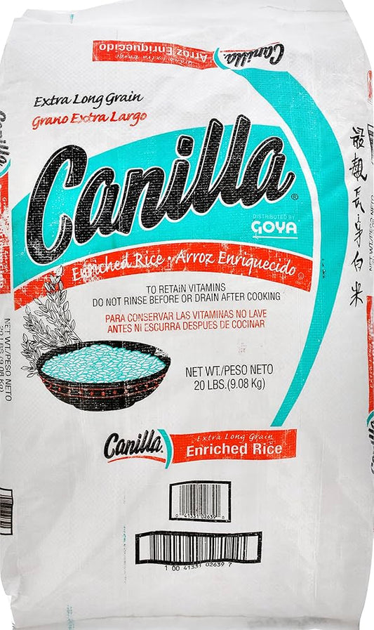 Goya Canilla Enriched Long Grain Rice 20 lb bulk bag packaging