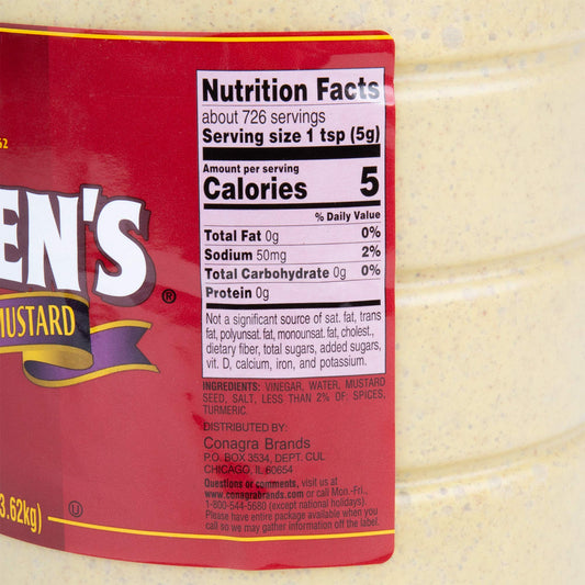 Gulden's Spicy Brown Mustard 1 Gallon Bulk Jug with handle and yellow label