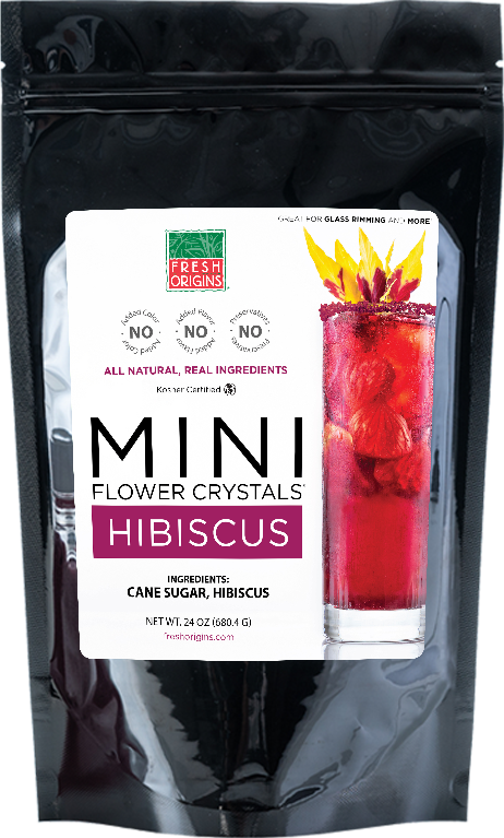 Fresh Origins Hibiscus Mini Crystals in 4 oz pouch, vivid pink edible garnish
