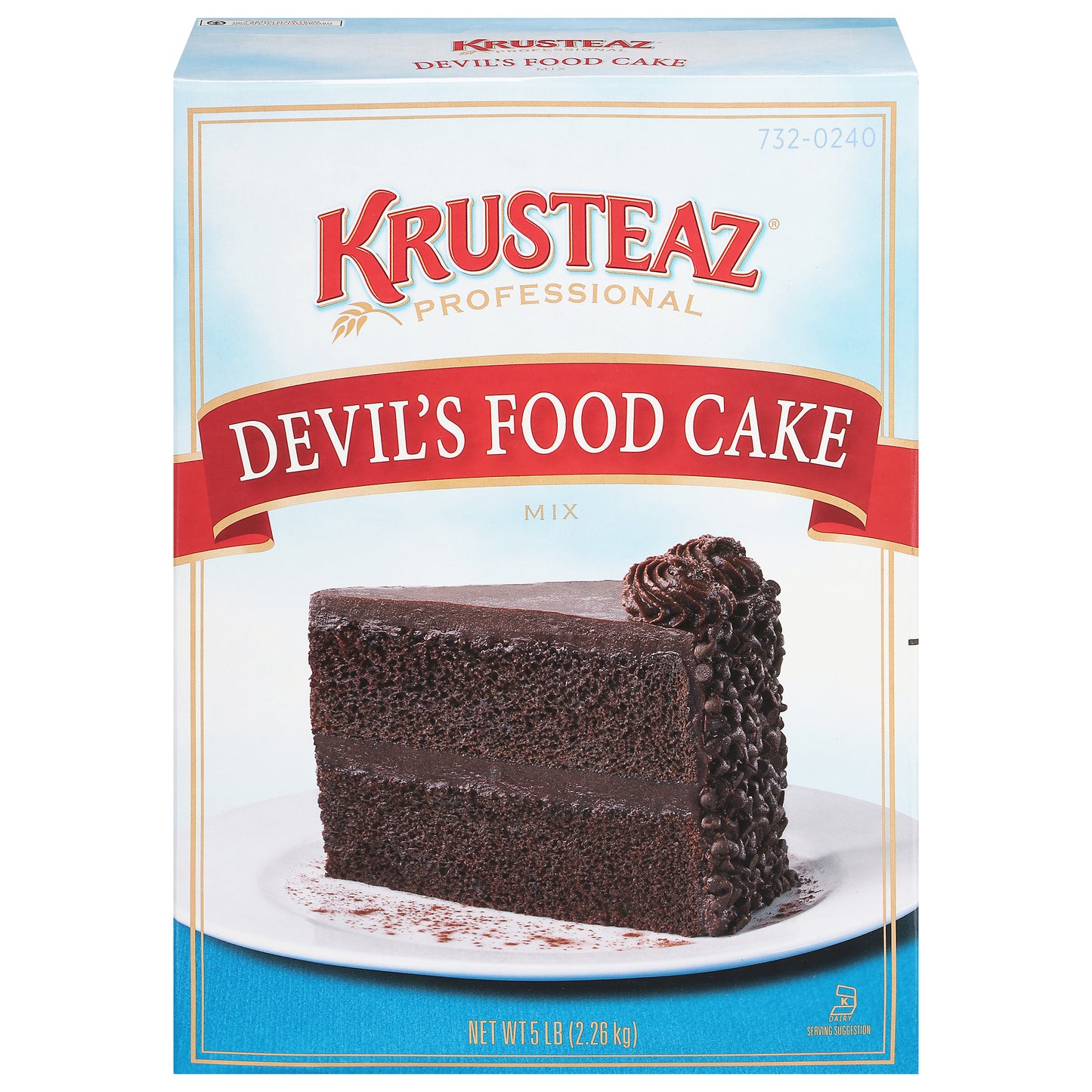 Krusteaz Devil's Food Cake Mix 5 lb bulk bag with chocolate cake illustration