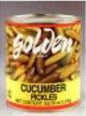 Jar of Golden Foods Mini Cucumber Pickles featuring 90-110 crisp pickles inside